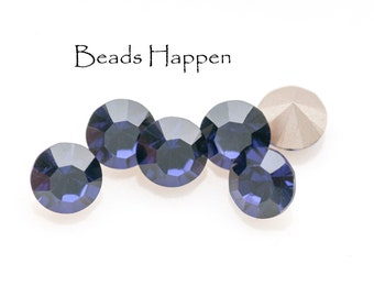 39ss Purple Velvet Chatons, 39ss Rhinestones, Round Glass Stones, Blue, Deep Purple Chatons, Quantity 6