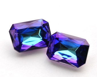 18x13mm FREAKY WEIRD Non-Traditional  Two Tone Sapphire Amethyst Bermuda Blue Glass Octagon Jewels Gems Stones, Foiled, Quantity 2