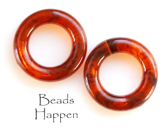 Vintage 25mm Round Tortoise Resin Rings Circles Hoops, Brown, Caramel, Retro, Quantity 2