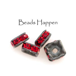 6mm Light Siam Red Square Rondelle Spacer Spacers, Red Czech Republic Crystals, Blackened, Squaredrelle Beads Bead, Quantity 4