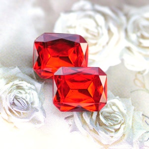 12x10mm Vintage Light Siam Octagon Glass Jewels Gems Stones, Foiled Backs, Quantity 2