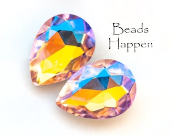 Sparkling 18x13 Pear Rose Topaz AB Point Back Glass Jewels, 18x13mm Pears Teardrops, Rose with Topaz Undertones, Quantity 2