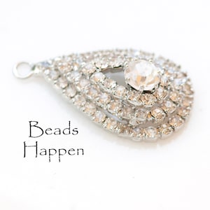 35mm Sparkly Rhinestone Teardrop Pendant, Layers of Clear Rhinestones, One Loop, Pendants, Silver Color, Quantity 1