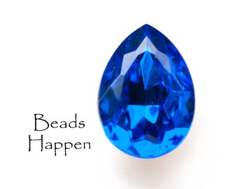 VINTAGE 25x18mm Sapphire Blue Pear Teardrop Glass Jewel Gem Stone, Foiled Back, 25x18 Pears, Czechoslovakia, Quantity 1