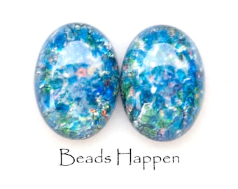 18x13mm Medium Blue Opal Oval Glass Cabochons Cabs, 18x13 ovals, Blue Opal Ovals, Lampwork 18x13 ovals, Flat Backs, Quantity 2
