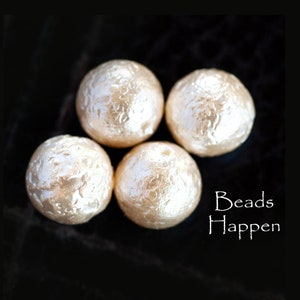12mm Textured Bumpy Creamy Glass Pearls Pearl Beads from Czech Republic, Creamy Ice Pearlized Round Bead Beads, Quantity 4