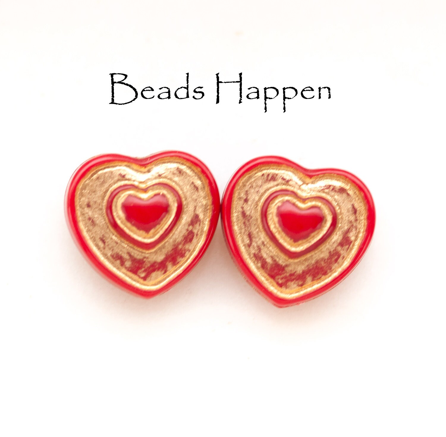 15mm Heart Beads Red and Gold Heart Beads Vintage Resin Etsy