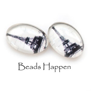 18x13 Oval Glass Cabochon with Eiffel Tower Image, Black and White, Paris, France, Parisian, French, Tour Eiffel, Quantity 2
