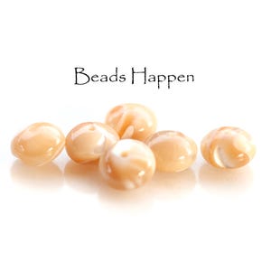 May include: A group of six round, cream-colored beads with a swirl pattern. The beads are made of natural shell and have a smooth, polished finish.