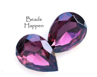 VINTAGE 18x13mm Amethyst Purple Glass Pear Pears Jewels Stones, 18x13 Pears, (Dr15-2-2-1), Quantity 2