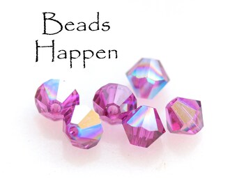 5mm SWAROVSKI Fuchsia AB Bicone Beads, Swarovski Crystal Beads, Article 5328 or 5301, Pink, Purple, Rose, Quantity 6