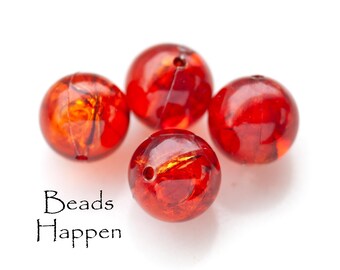 12mm Round Amber-Inspired Tortoise Beads, Smooth Resin Acrylic Beads, Quantity 4