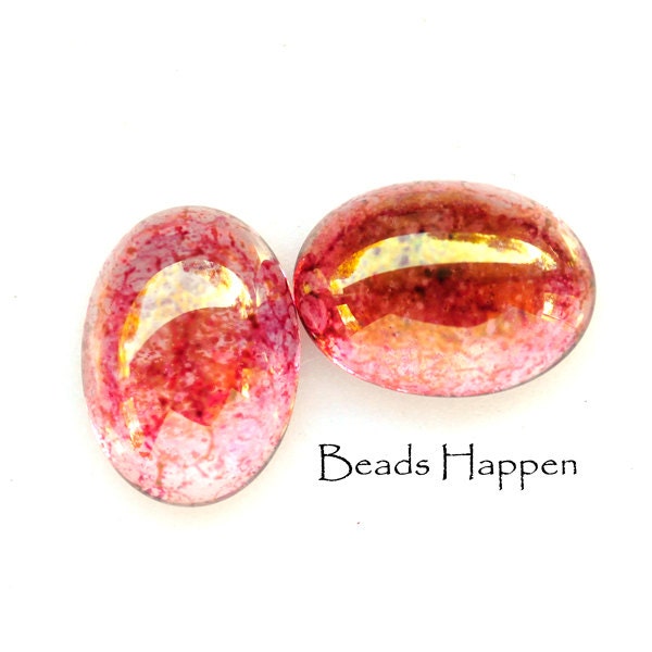 UNUSUAL 18x13 Pink Rose Cabochons Cabs Cabochon with GOLD Luster Coating and Intricate Pink Webbing, Unfoiled, Quantity 2