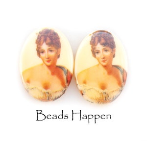 Cabochons ovales vintage 18 x 13 mm, femme voluptueuse, Allemagne de l'Ouest, dame, ovales 18 x 13 mm, galons en résine, quantité 2