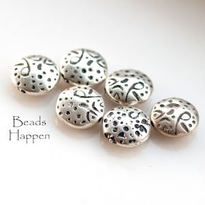 13mm Metallized Coin Beads, Antiqued Silver, Antique Silver, Coin Beads Bead, Vintage, Textured, Hammered, Quantity 6
