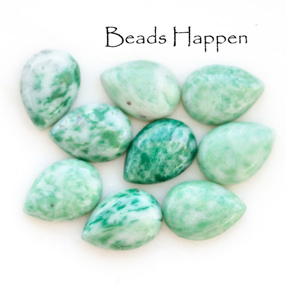 18x13mm Zing Jiang Jade Natural Stone Pear Cabochons Cabs, Green