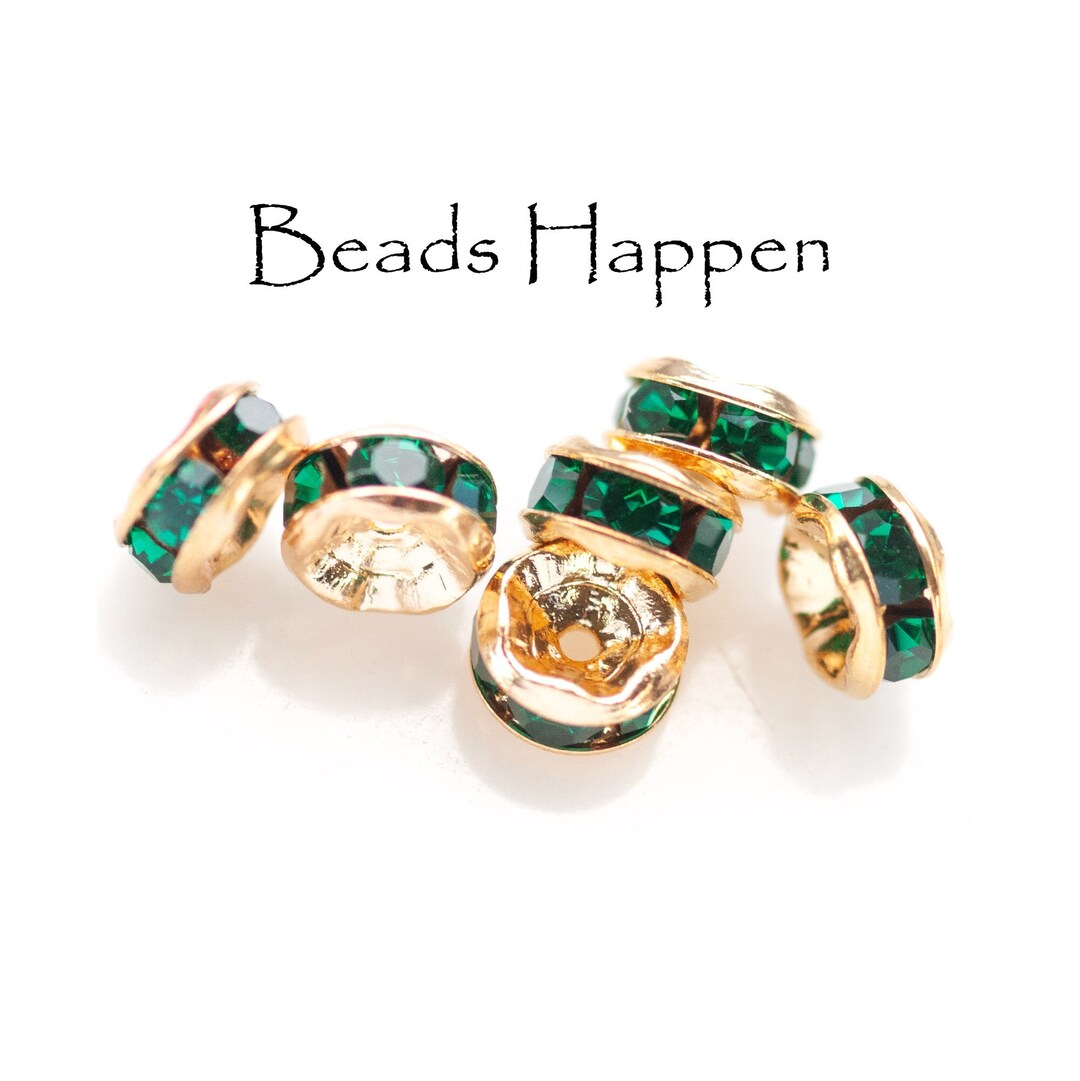 5mm Emerald Green Rondelle Spacer Spacers, Green Crystals, Round, Gold