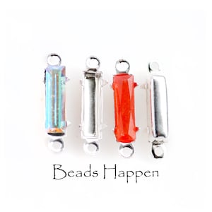 10x3mm Baguette Settings, Bright Sterling Silver Plated, Closed Backs, Two Loops, Made And Plated In USA, Rectangle Settings (PPT), Qty 4