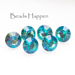 39ss Bermuda Blue with Green Undertones Chatons, 39ss Rhinestones, Round Glass Stones, Bermuda Blue Chatons, Quantity 6