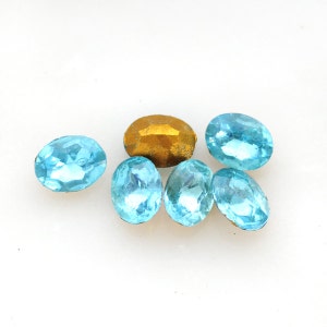 VINTAGE 8x6mm Aqua Aquamarine Oval Glass Stones Jewels, Faceted Fronts, Foiled Backs, Aqua Ovals, Quantity 6