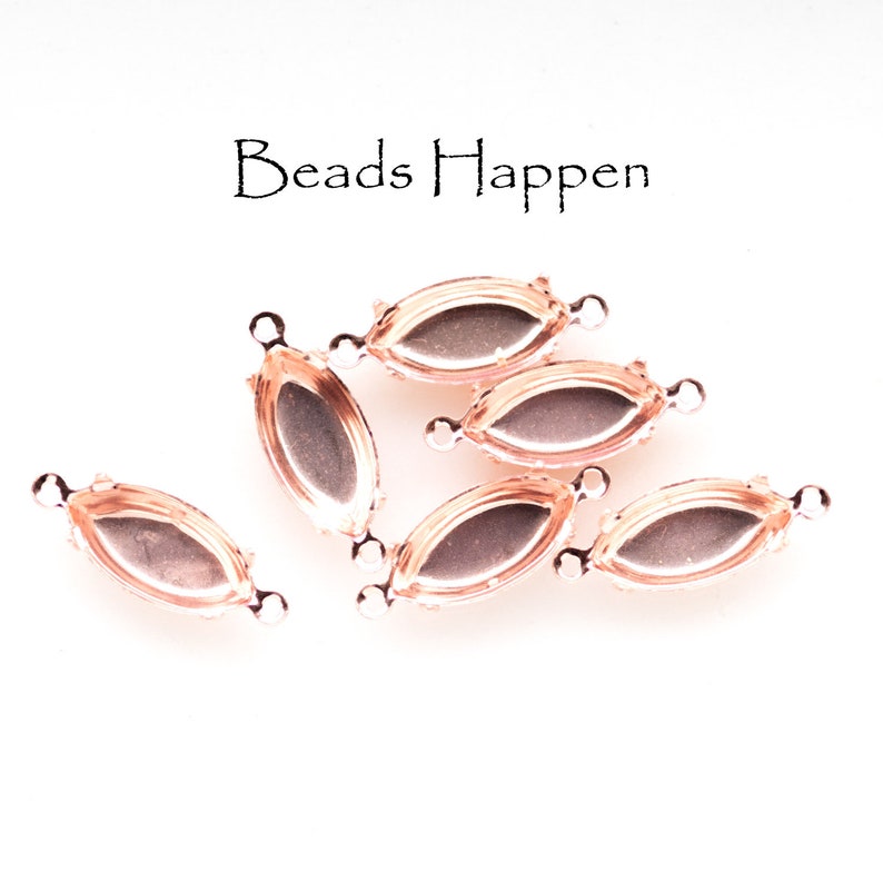 15x7mm Navette Settings Rosegold Rose Gold Plating, Closed Backs, Two 2 Rings Loops, 15x7 Settings, 15x7 Navettes, Quantity 6 image 2