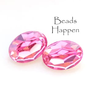 Vintage SWAROVSKI 14x10mm Pink Rose Oval Crystal Stones Jewels, Article 4100,  14x10 Ovals, Rose Pink Ovals, Quantity 2