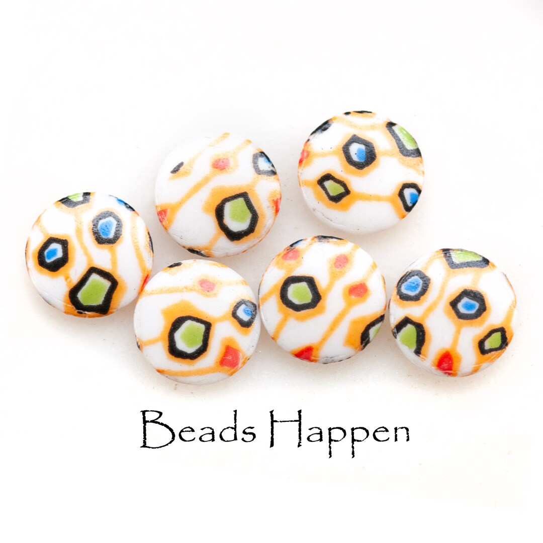 Vintage 10mm Round Retro Glass Cabochons From Japan, White Glass With ...