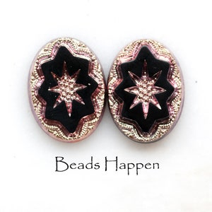 18x13mm Jet Black and Rose Gold Intaglio Oval Cabochons Cabs, 18x13 Ovals, Rose Gold, Intaglio, Quantity 2