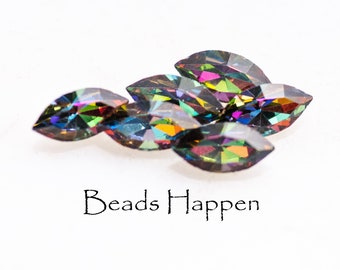 10x5mm Vitrail Medium Preciosa Navettes, Faceted Fronts, Foiled Point Backs, 10x5, TTC Stones, Czech Republic, Quantity 6