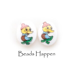 Óvalos vintage de 10x8 mm con patito caprichoso, patitos de patos amarillos, juguetones, espaldas planas, dibujos animados, infancia, cantidad 2