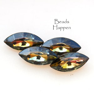 SWAROVSKI 15x7mm TABAC Crystal Navettes, Faceted Fronts, Foiled Point Backs, Vintage 15x7 Navettes, 15x7mm Navettes, Quantity 4