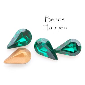 13x7.8mm SWAROVSKI Emerald Green Pears Pear Crystals, 13x7.8 Pears, Stones, Swarovski Article 4300/2, Rhinestones, Quantity 4