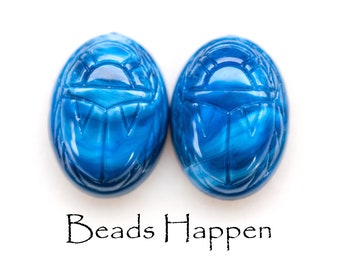 18x13mm Scarab Beetle Lapis Blue Matrix Resin Cabochons Cabs, Germany, 18x13 Ovals, Beetles, Scarabs, Egypt Egyptian, Quantity 2