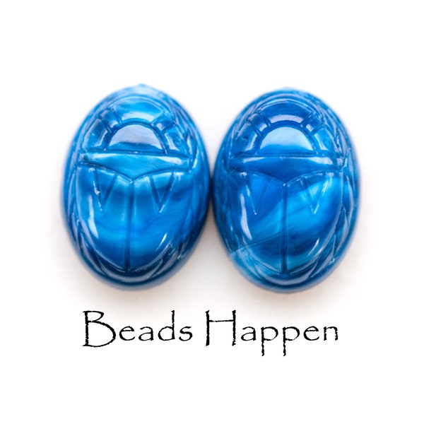 18x13mm Scarab Beetle Lapis Blue Matrix Resin Cabochons Cabs, Germany, 18x13 Ovals, Beetles, Scarabs, Egypt Egyptian, Quantity 2