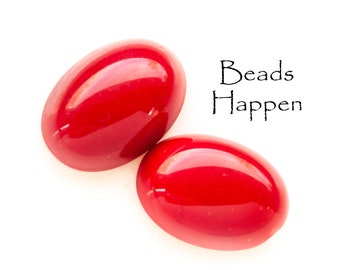 Vintage 18x13mm Oval Rich Red Glass Cabochons Cabs, Flat Back Backs, Smooth Tops, 18x13 Oval Ovals, Quantity 2