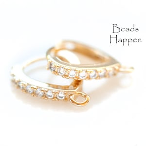 Leverback Golden 17x13mm Earwires with Clear Crystals Inlaid, with Loop for Adding Beads, Earring, Earrings, Quantity: 1 pair