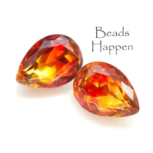 18x13mm Two or Three Tone Pear Glass Stones Jewels Gems, Hyacinth Orange, Topaz, Green, Foiled Backs, Faceted, 18x13 Pear, Quantity 2
