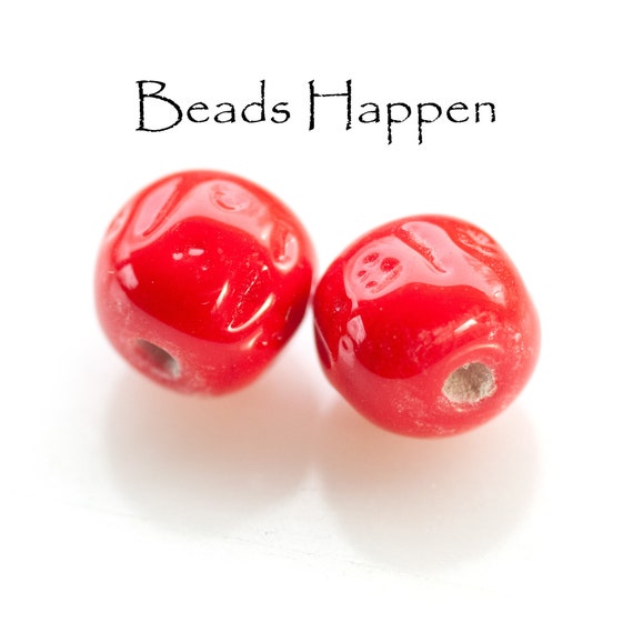 Vintage 11mm 12mm Dimpled Cherry Red Miriam Haskell Beads From