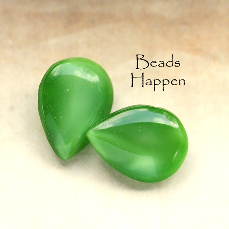 VINTAGE 18x13mm Green Moonstone Pears Pear Glass Stones, Cabochons, Western Germany US Zone, 18x13 pears, Emerald Green, Quantity 2 image 1