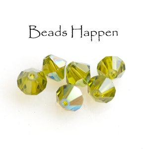 SWAROVSKI Olivine Green AB 5mm Bicone Beads, Art Article 5328 or 5301, Austria, Austrian, Aurora Borealis, Quantity 6