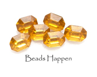 8x6mm Topaz Vintage Octagon Glass Stones, 8x6 octagons, 8x6mm Octagons, Machine Cut, Made in Czechoslovakia, Quantity 6