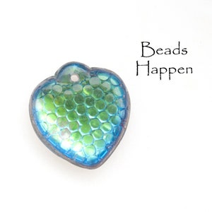 VINTAGE 15mm Two Tone Glass Heart Pendant Charm, Western Germany, Blue Green, Bubble Texture, One Loop, Bemuda Blue, Quantity 1