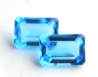 Striking 16x11mm Vintage Aquamarine Aqua Octagon Glass Stones Gems Jewels, Unfoiled, Quantity 2