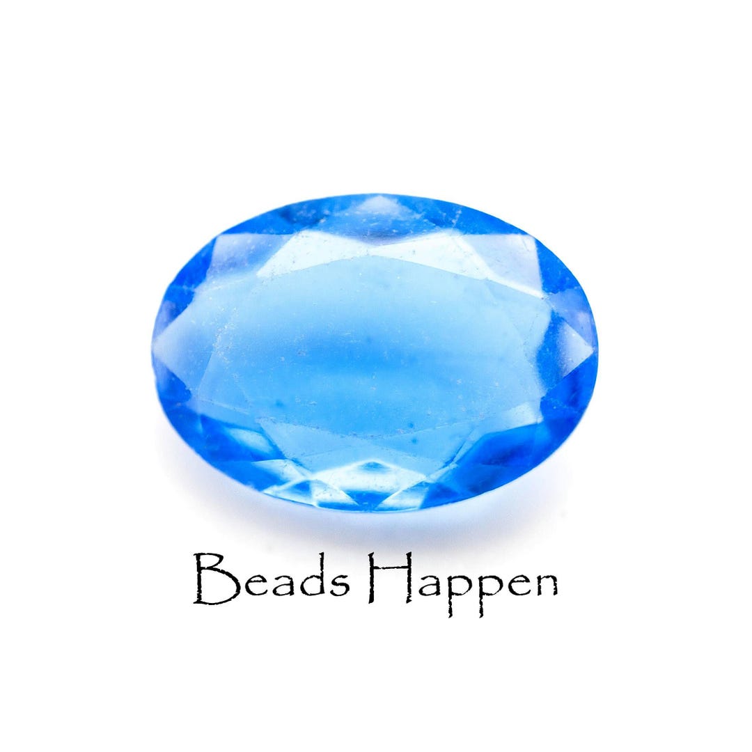 25x18mm Sapphire Blue Glass Oval Stone, Unfoiled, Vintage From