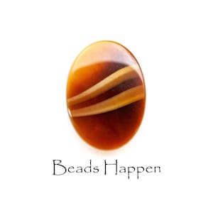 25x18mm Oval Striped Topaz Lampwork Glass Oval Cabochon, Tawny Brown Stripes, Smooth Tops, Flat Back,  Quantity 1