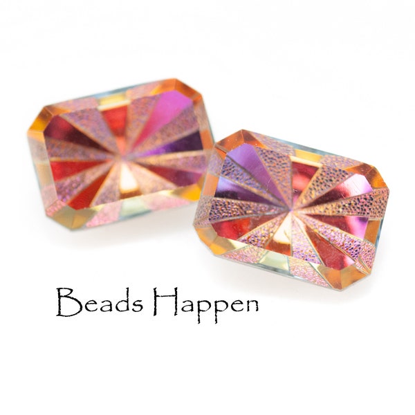 18x13mm Radiating Starburst Pink Rose Topaz Octagon Glass Gems Jewels Stones, Faceted Tops Foiled Back, 18x13 Octagons, Quantity 2