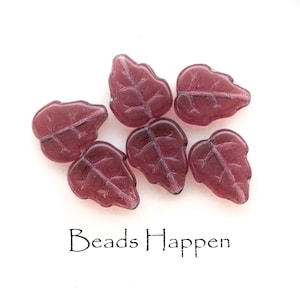 12x10mm Amethyst Purple Glass Birch Leaves, Amethyst Purple Pressed Glass Leaf Beads, Czech Republic, Quantity 6