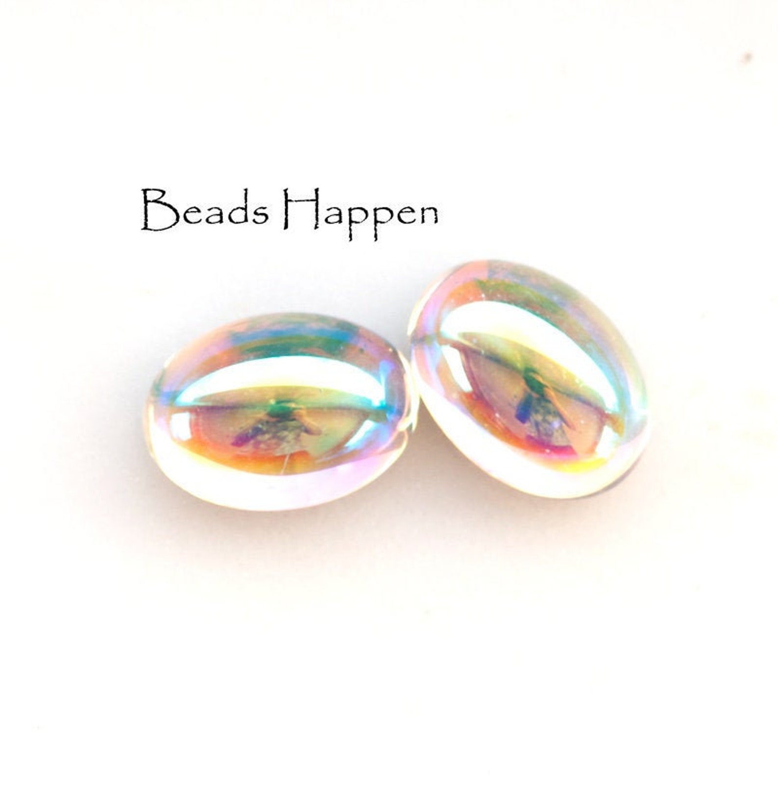 14x10mm Crystal AB Glass Oval Cabochons Cabs Foiled Backs Etsy