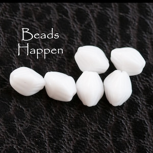 7mm VINTAGE Chalk White Glass Triangular Bicone Beads, Striped Stripes, 1960s, Western Germany, Milk Glass, Quantity 6