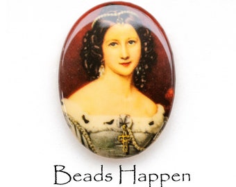 40x30mm Joseph Steiler schilderij cabochon, vintage ovale glazen cabochon van Charlotte Von Hagn, 40x30 ovalen, West-Duitsland, hoeveelheid 1